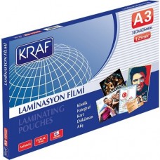 Kraf Laminasyon Filmi Parlak A3 125 Micron 100'lü Paket 